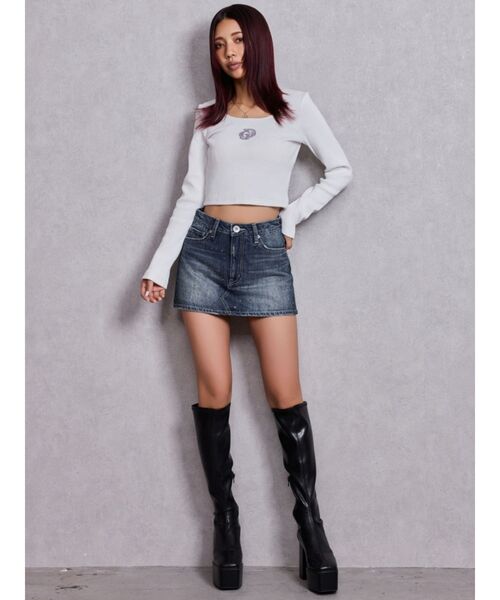 GYDA(ジェイダ)の「GDロゴラインストーンテレコトップス(Tシャツ/カットソー・レディース・ブラック/グレー/オフホワイト・FREE)」の10枚目の写真