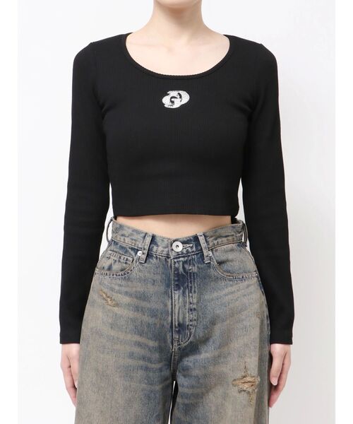 GYDA(ジェイダ)の「GDロゴラインストーンテレコトップス(Tシャツ/カットソー・レディース・ブラック/グレー/オフホワイト・FREE)」の12枚目の写真