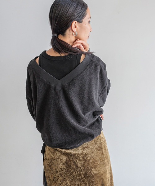 HEREIAM（ヘレイアム）の「【HEREIAM】タンクがセットでお得/オフショルレイヤードプルオーバー（Tシャツ/カットソー・レディース・ブラック/オフホワイト/杢グレー・FREE）」の3枚目の写真