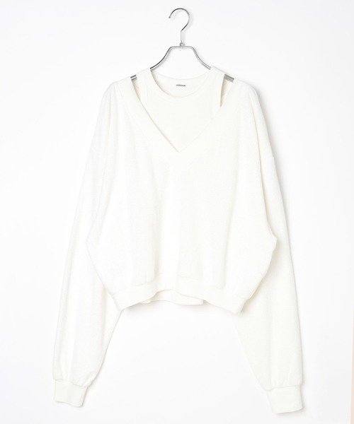 HEREIAM（ヘレイアム）の「【HEREIAM】タンクがセットでお得/オフショルレイヤードプルオーバー（Tシャツ/カットソー・レディース・ブラック/オフホワイト/杢グレー・FREE）」の5枚目の写真