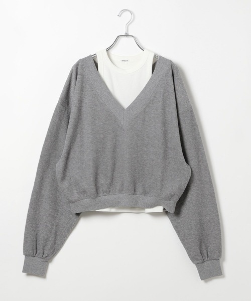 HEREIAM（ヘレイアム）の「【HEREIAM】タンクがセットでお得/オフショルレイヤードプルオーバー（Tシャツ/カットソー・レディース・ブラック/オフホワイト/杢グレー・FREE）」の6枚目の写真