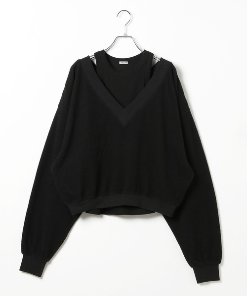 HEREIAM（ヘレイアム）の「【HEREIAM】タンクがセットでお得/オフショルレイヤードプルオーバー（Tシャツ/カットソー・レディース・ブラック/オフホワイト/杢グレー・FREE）」の7枚目の写真