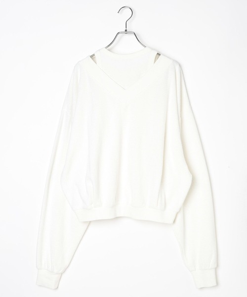 HEREIAM（ヘレイアム）の「【HEREIAM】タンクがセットでお得/オフショルレイヤードプルオーバー（Tシャツ/カットソー・レディース・ブラック/オフホワイト/杢グレー・FREE）」の8枚目の写真