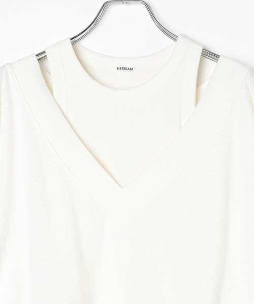 HEREIAM（ヘレイアム）の「【HEREIAM】タンクがセットでお得/オフショルレイヤードプルオーバー（Tシャツ/カットソー・レディース・ブラック/オフホワイト/杢グレー・FREE）」の9枚目の写真
