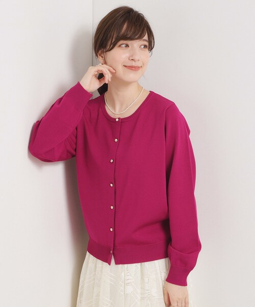 ITS'DEMO（イッツデモ）の「【縮みに強い／洗濯機OK】クルーニットカーディガン（カーディガン/ボレロ・レディース・オフホワイト/ブラック/ライトベージュ/ピンク系その他/サックスブルー・38/40）」の5枚目の写真