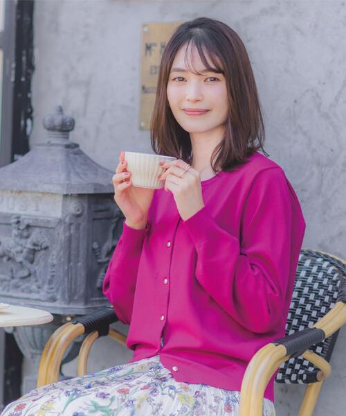 ITS'DEMO（イッツデモ）の「【縮みに強い／洗濯機OK】クルーニットカーディガン（カーディガン/ボレロ・レディース・オフホワイト/ブラック/ライトベージュ/ピンク系その他/サックスブルー・38/40）」の10枚目の写真