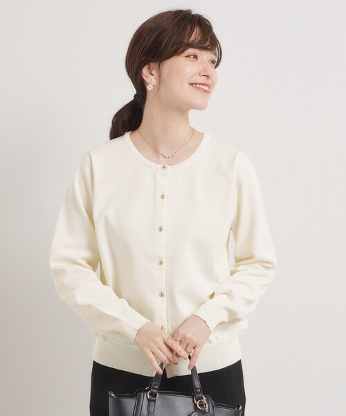 ITS'DEMO（イッツデモ）の「【縮みに強い／洗濯機OK】クルーニットカーディガン（カーディガン/ボレロ・レディース・オフホワイト/ブラック/ライトベージュ/ピンク系その他/サックスブルー・38/40）」の13枚目の写真