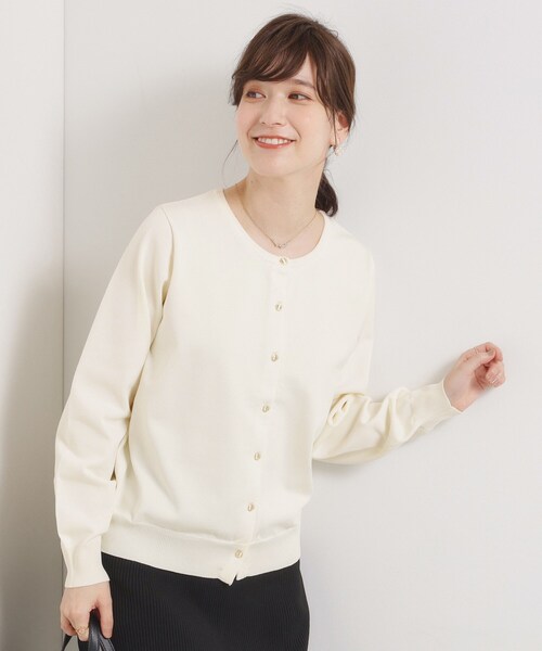 ITS'DEMO（イッツデモ）の「【縮みに強い／洗濯機OK】クルーニットカーディガン（カーディガン/ボレロ・レディース・オフホワイト/ブラック/ライトベージュ/ピンク系その他/サックスブルー・38/40）」の14枚目の写真