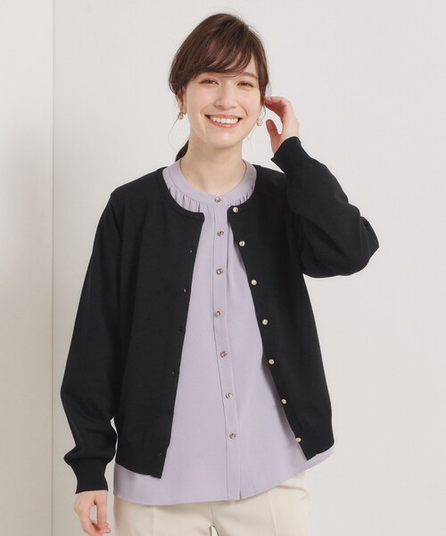 ITS'DEMO（イッツデモ）の「【縮みに強い／洗濯機OK】クルーニットカーディガン（カーディガン/ボレロ・レディース・オフホワイト/ブラック/ライトベージュ/ピンク系その他/サックスブルー・38/40）」の18枚目の写真