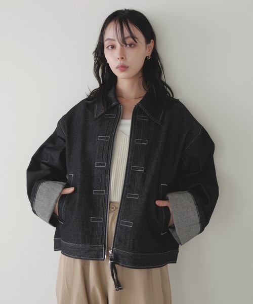 セール】ステッチデザインビックデニムジャケット（デニム