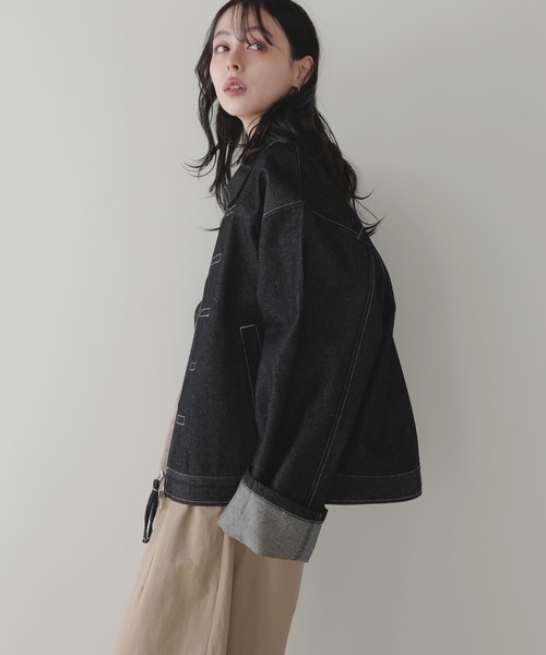 セール】ステッチデザインビックデニムジャケット（デニムジャケット