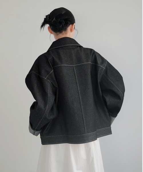 セール】ステッチデザインビックデニムジャケット（デニムジャケット