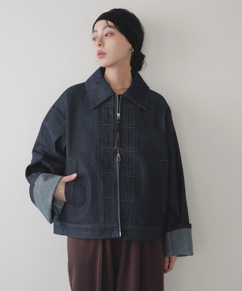 セール】ステッチデザインビックデニムジャケット（デニムジャケット