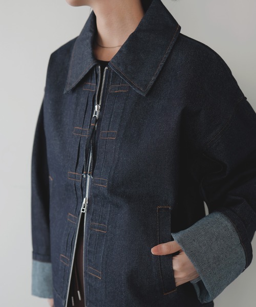 セール】ステッチデザインビックデニムジャケット（デニムジャケット
