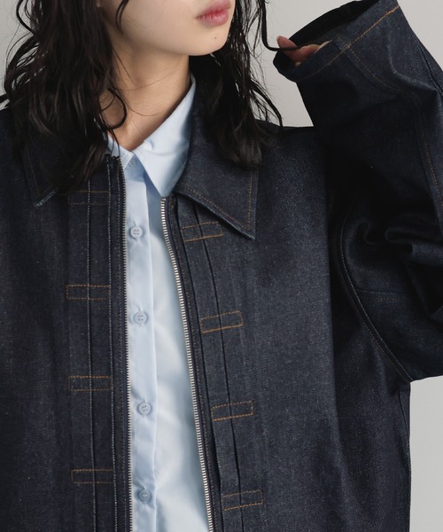 セール】ステッチデザインビックデニムジャケット（デニムジャケット