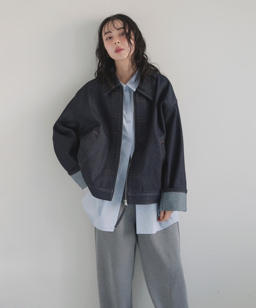 LIAN デニム、ジャケットセットアップ セール】ステッチデザインビックデニムジャケット（デニムジャケット