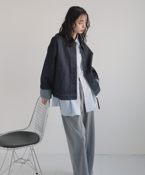 セール】ステッチデザインビックデニムジャケット（デニムジャケット