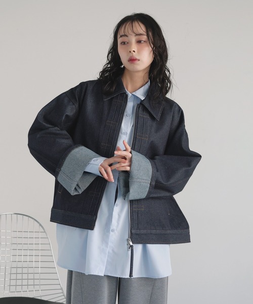 セール】ステッチデザインビックデニムジャケット（デニムジャケット
