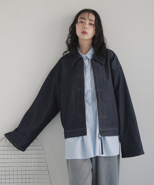 セール】ステッチデザインビックデニムジャケット（デニムジャケット