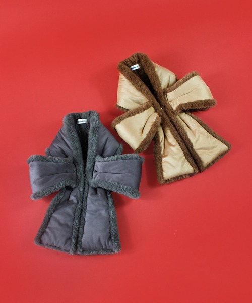 Casselini（キャセリーニ）の「Casselini(キャセリーニ)ムートン風リボンティペット（マフラー・レディース・チャコール/ブラウン・FREE）」の3枚目の写真