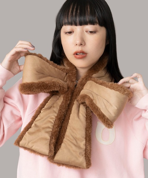 Casselini（キャセリーニ）の「Casselini(キャセリーニ)ムートン風リボンティペット（マフラー・レディース・チャコール/ブラウン・FREE）」の16枚目の写真