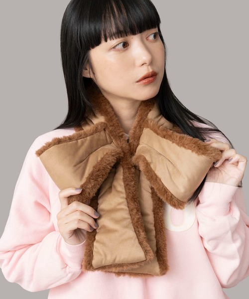 Casselini（キャセリーニ）の「Casselini(キャセリーニ)ムートン風リボンティペット（マフラー・レディース・チャコール/ブラウン・FREE）」の18枚目の写真