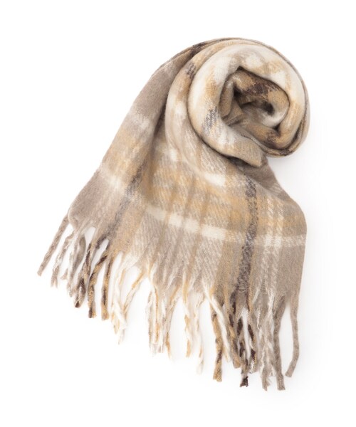 SHOO・LA・RUE（シューラルー）の「太フリンジチェックストール（ストール/ショール・レディース・グリーン系その他3/ワイン系1/ベージュ系1・00）」の2枚目の写真