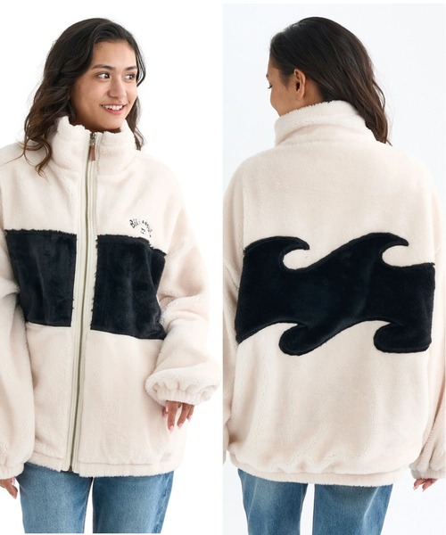 BILLABONG（ビラボン）の「BILLABONG レディース FUR STAND WAVE LIGHT ジャケット 【2025年秋冬モデル】 @autumn/ビラボンルーズシルエットバックウェーブアイコンファーボアジップアップジャケット（ブルゾン・レディース・アイボリー/ブラック/ブルー系その他・LARGE/MEDIUM）」の2枚目の写真