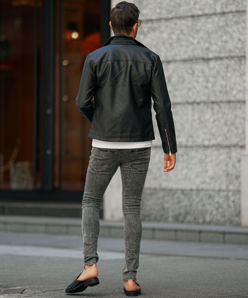 JOKER（ジョーカー）の「PUレザーダブルライダース メンズ アウター ジャケット レザージャケット ブラック 黒 春服 冬服（ライダースジャケット・メンズ・ブラック・LL/L/M）」の5枚目の写真