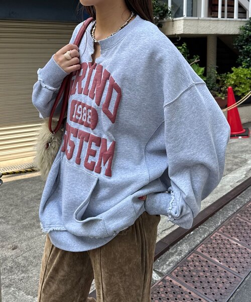 CIAOPANIC（チャオパニック）の「スキッパーカレッジBIGスウェット（スウェット・レディース・ネイビー/ライトグレー/グレー/ピンク・ONE SIZE）」の7枚目の写真