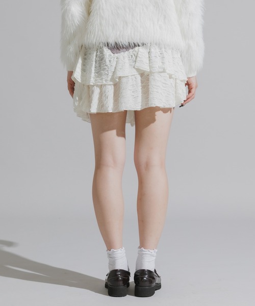 Chick（チック）の「Tiered Mini Skirt with Waist Tie Belt and Ruffled Lace / 腰巻きベルト付き フリルレース ティアードミニスカート（スカート・レディース・ホワイト・FREE）」の10枚目の写真