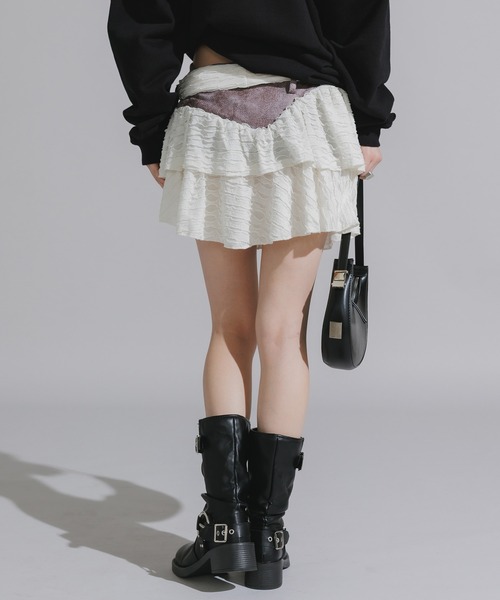 Chick（チック）の「Tiered Mini Skirt with Waist Tie Belt and Ruffled Lace / 腰巻きベルト付き フリルレース ティアードミニスカート（スカート・レディース・ホワイト・FREE）」の19枚目の写真