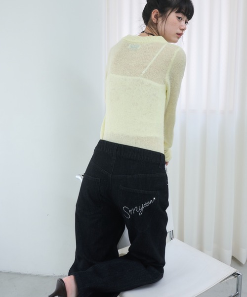 Smyeon（スミョン）の「Logo rhinestone denim/ロゴラインストーン 