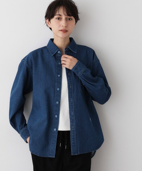 Dessin（デッサン）の「【ユニセックス/洗える】10OZコットンデニムシャツ（シャツ/ブラウス・レディース・ネイビー/ブルー・01/02/03/04/05）」の7枚目の写真