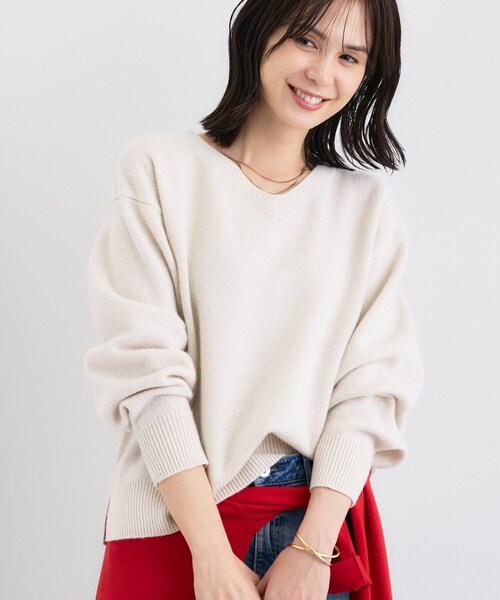 セール】【洗える／カシミヤ混】ミドルゲージVネックニット（ニット
