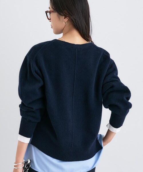 Stone  ネイビー ニット INDIVI（インディヴィ）の「【洗える／カシミヤ混】ミドルゲージV