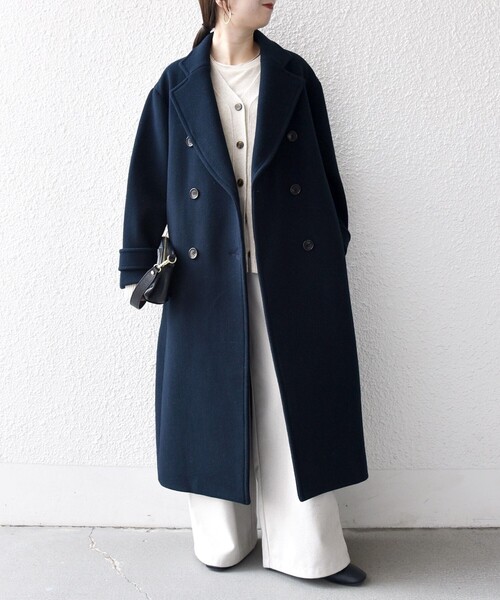 未使用品✨SHIPS シップス　ロングコート　チェスター　ロロピアーナ　ネイビー WEB限定】SHIPS any: PURE WOOL ロング テーラード コート（チェスター