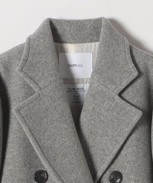 SHIPS グレー ダブルボタン ロングコート シップス エニィ SHIPS any SHIPS any: スタンド & ダブル カラー