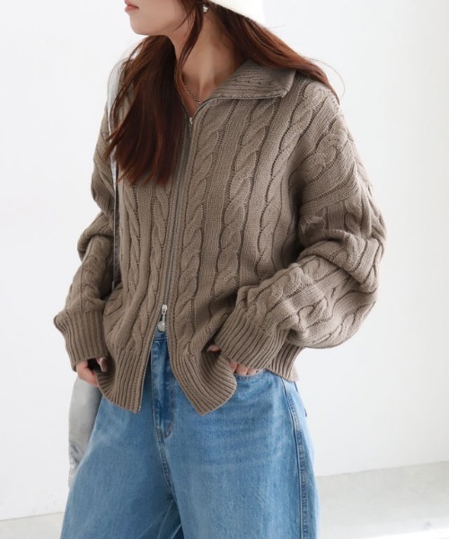 セール】ダブルジップケーブルニット（ニット/セーター）｜Pierrot