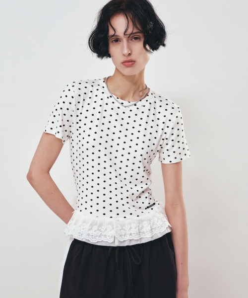 NICK&NICOLE(ニックアンドニコール)の「DOTS LACE HALF TOP_IVORY(Tシャツ/カットソー・レディース・その他・FREE)」の1枚目の写真