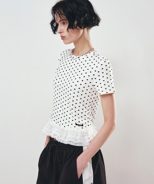 NICK&NICOLE(ニックアンドニコール)の「DOTS LACE HALF TOP_IVORY(Tシャツ/カットソー・レディース・その他・FREE)」の2枚目の写真
