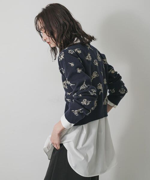 SENSE OF PLACE by URBAN RESEARCH（センスオブプレイスバイアーバンリサーチ）の「『洗濯可』ジャガードフラワーコンパクトニットカーディガン（カーディガン/ボレロ・レディース・ブラウン系その他/ホワイト系その他/ブルー系その他・ONE）」の18枚目の写真