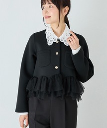 INCEDE（インシード）の「スポンジリバー 裾ペプラムジャケット（ノーカラージャケット）」