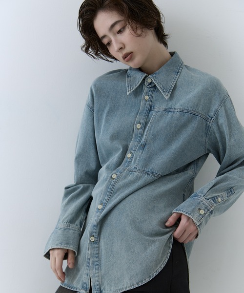 CLANE(クラネ)の「【CLANE/クラネ】COMPACT DENIM SHIRTS/コンパクトデニムシャツ(シャツ/ブラウス・レディース・ブラック/ライトブルー・1/2)」の1枚目の写真