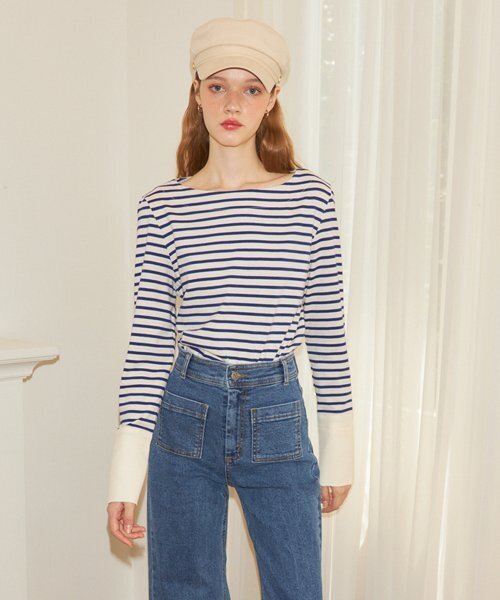 SALON DE YOHN（サロンドヨーン）の「Stripe Cuffs T_ Cobalt Blue（Tシャツ/カットソー・レディース・その他・FREE）」の2枚目の写真