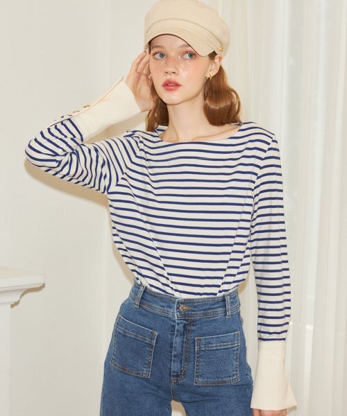 SALON DE YOHN（サロンドヨーン）の「Stripe Cuffs T_ Cobalt Blue（Tシャツ/カットソー・レディース・その他・FREE）」の3枚目の写真