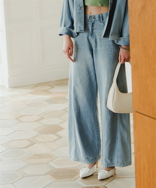 Maison INNESS（メゾンアイネス）の「【新色追加】【i Deni】6.7ozデニムバギーパンツ（はっ水）セットアップ可（デニムパンツ・レディース・ネイビー/ブルー/サックスブルー・S/M/L/LL/3L/4L/5L）」の2枚目の写真