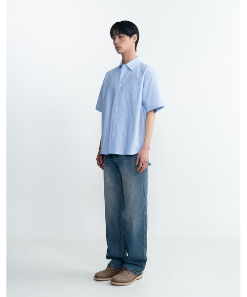 ノマド オーバーサイズ オックスフォード 半袖シャツ - スカイブルー
