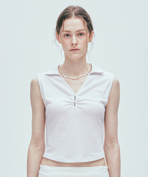 アイアンバーシャーリングカラー袖なしホワイト（Tシャツ/カットソー