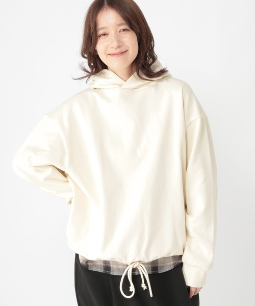 studio CLIP(スタディオクリップ)の「裏毛ドロストフーディ(パーカー・レディース・アイボリー/オフホワイト/ライトブルー・FREE)」の2枚目の写真